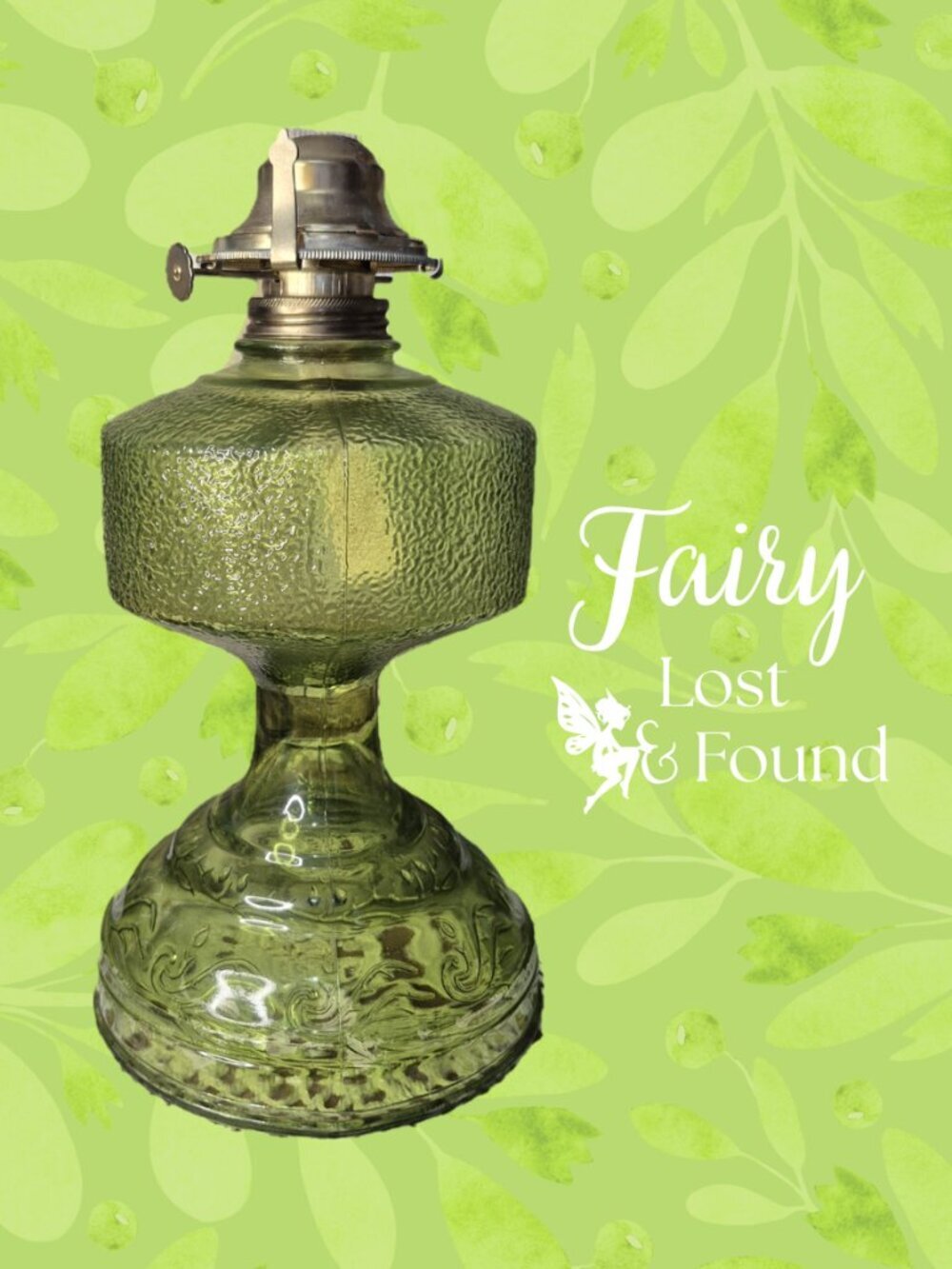 Vintage MCM 20" Olive Green Glass Hurricane Pedestal Oil Lamp